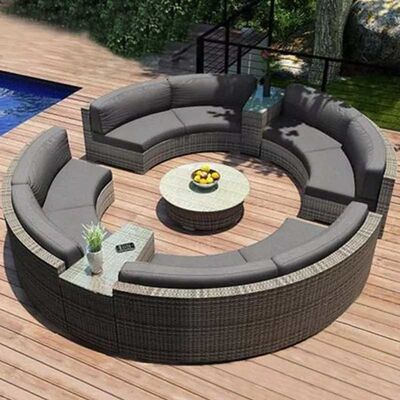 Outdoor Round Shaped Woven Rattan Sofa Garden Leisure Rust Resistant Waterproof Sofa Set