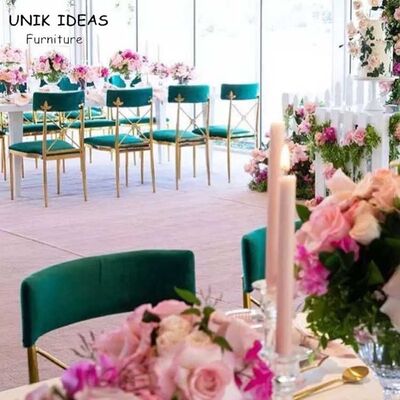 Green Cushion Luxury Wedding Chairs Gold Stainless Steel Frame For Event