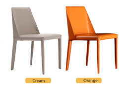 Black Minimalist Dining Chair Saddle Brown Leather Dining Chairs 50cm Seat Height