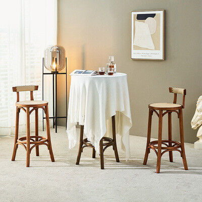 Kitchen Oak Cafe Bar Stools Ash Wood Stool Rattan With Back Support