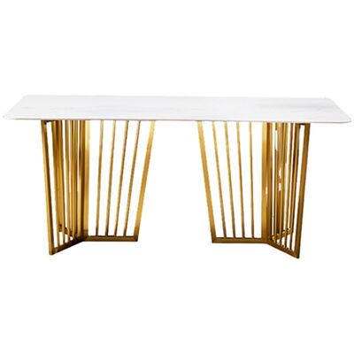 Marble Effect Luxury Dining Table And Chairs White With Stainless Steel Leg UK-KD006