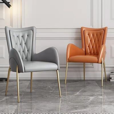 White Metal Frame Dining Chairs With Stainless Steel Legs Leather Cream Leather Tufted Dining Chairs