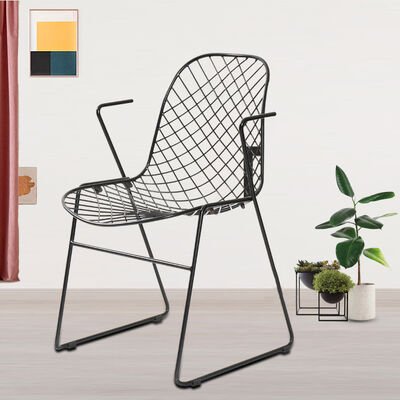 Outdoor Wrought Iron Patio Dining Chair Art Wire Armrest Hollow 52x51x79.5 Cm