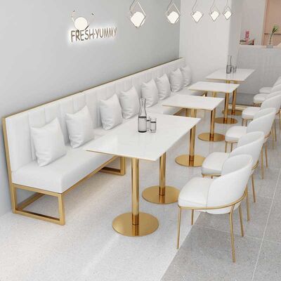 Coffee Marble Table And Chairs Velvet High Density Foam Restaurant Furniture