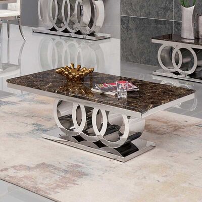 Modern Living Room Stainless Steel Coffee Table 20mm Marble Dining Table