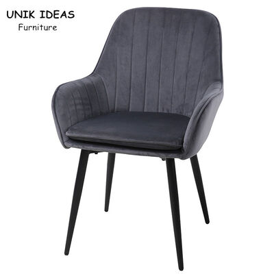 Dobra cena. Grey Velvet Nordic Dining Chairs With Armrest Metal Leg Comfortable Foam w Internecie