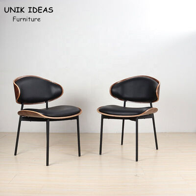 Dobra cena. Leather Metal Leg Dining Chairs Modern Stylish Nordic Black Wood Walnut Bent w Internecie