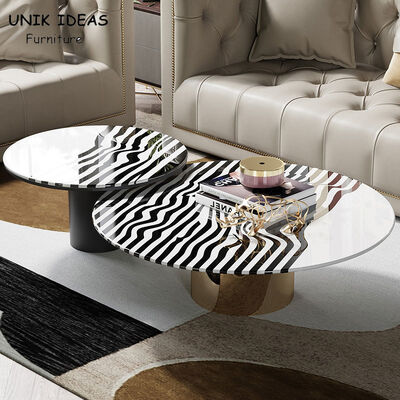 Dobra cena Light Luxury Zebra Stripes Steel Coffee Table Set H45cm Round Stylish w Internecie