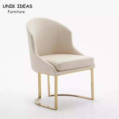 Dobra cena. Eco Friendly Beige Leather Dining Chair Luxury Gold Stainless Steel Metal Frame Leg w Internecie