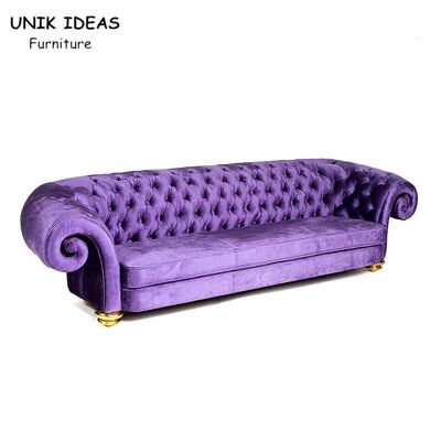 Dobra cena Purple Velvet 3 Seats Button Tufted Sofa Wood Frame Club Lounge Sofa w Internecie