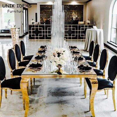 Dobra cena. Luxury Hotel Wedding Table And Chairs Stainless Steel Leg With Morrored Top w Internecie