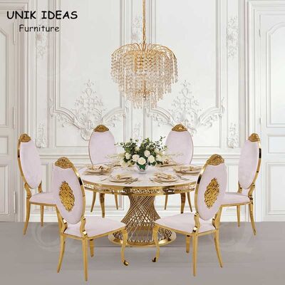 Dobra cena. Hotel Glass Round Circle Event Wedding Tables And Chairs Stainless Steel Frame w Internecie