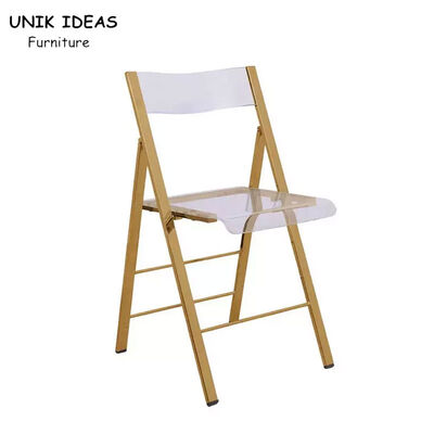 Dobra cena. Gold Stainless Steel Frame Transparent Acrylic Chair Folding Wedding Chair For Hotel w Internecie