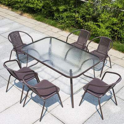 Dobra cena. Patio Rattan Chairs Outdoor Rectangular Table Garden Dining Table and Chair Set w Internecie