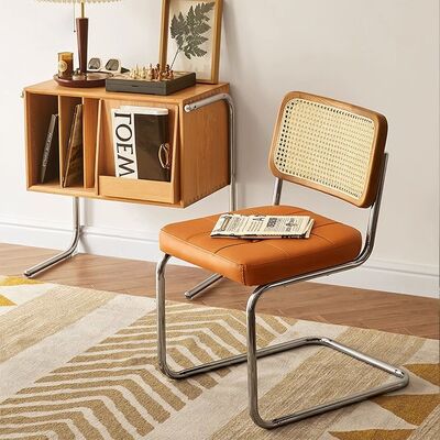 Dobra cena. Simple Comfortable Solid Wood Home Dining Chair Stainless Steel  Conference Cafe Rattan Leisure Chair w Internecie