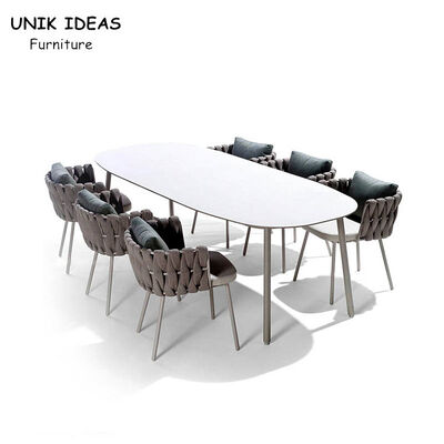 Dobra cena. Rattan Outdoor Wicker Dining Chairs With Arms Waterproof Patio Rope Woven  200cm w Internecie