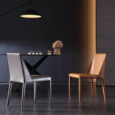 Dobra cena. Black Minimalist Dining Chair Saddle Brown Leather Dining Chairs 50cm Seat Height w Internecie