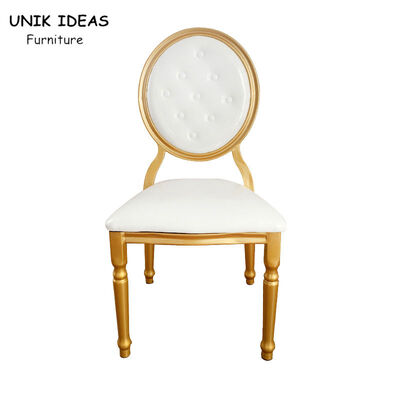 Dobra cena. Party Hall Wedding Banquet Chairs Rental Round Back Restaurant Gold 38x40x93cm w Internecie