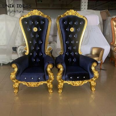 Dobra cena. Gold Royal Sofa King And Queen Chairs For Wedding Rental Banquet Blue Black w Internecie