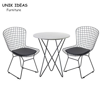 Dobra cena. Wire Metal Frame Dining Chairs And Table With Leather Cushion Black UK-LM006 w Internecie