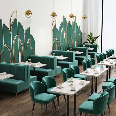 Dobra cena. Green Velvet Restaurant Dining Table And Chairs Attractive Booth Cafe Tables w Internecie