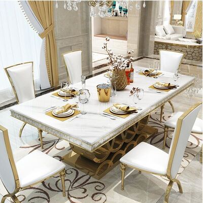 Dobra cena. Modern Design Marble Dining Table Set Polished Surface With 6 8 Chairs w Internecie