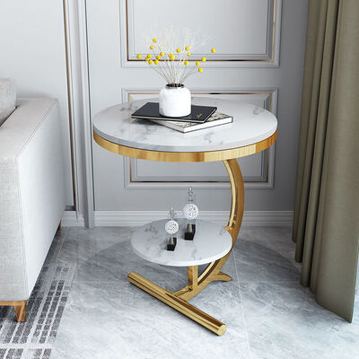 Dobra cena OEM Luxury Marble Center Tables Double Layer Gold White Sofa Side Table w Internecie